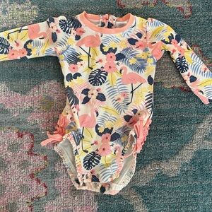 Ruffle Butts Floral Flamingo Baby swimsuit